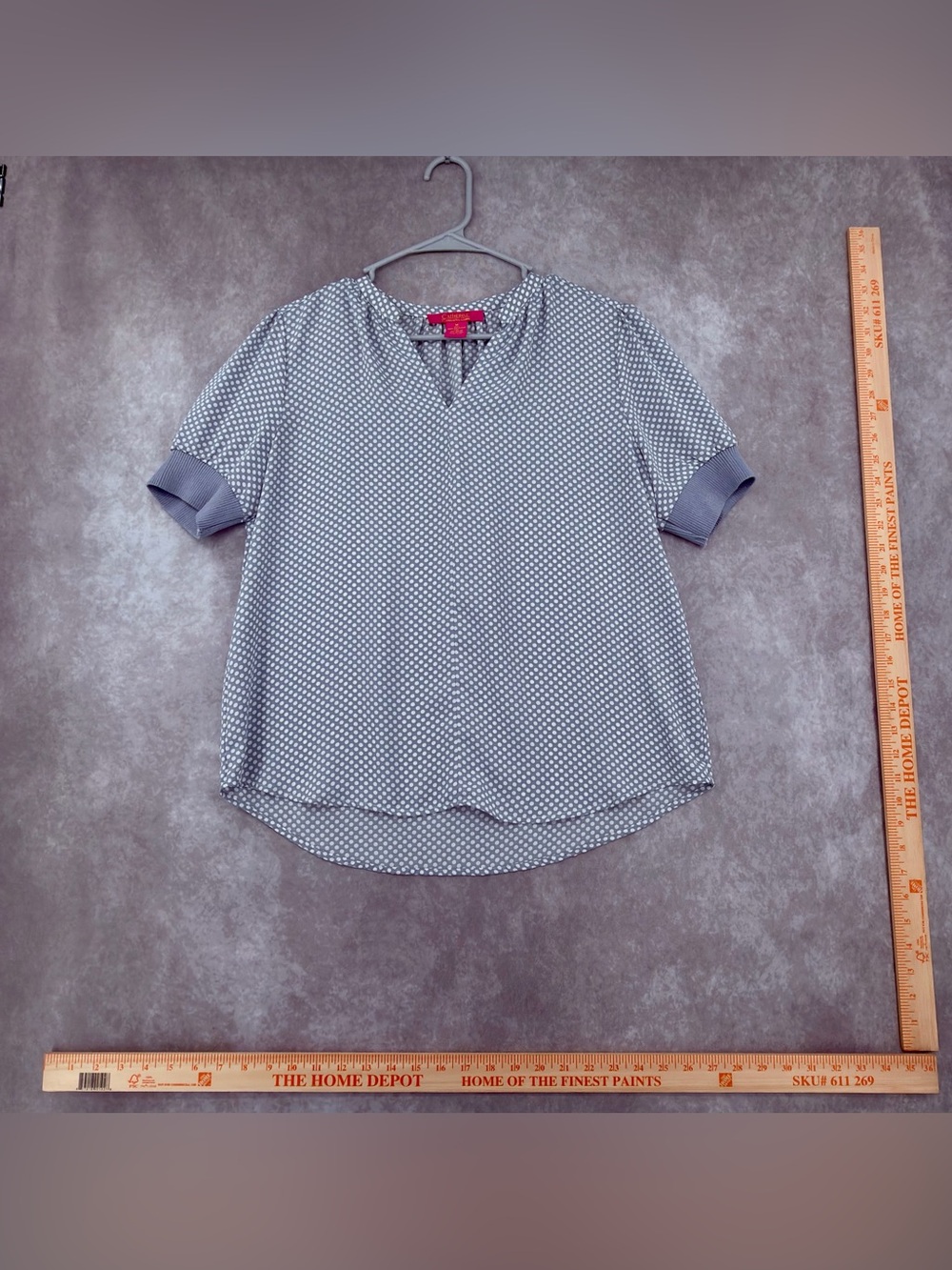 Catherine Malandrino blue Gray polka Dot Short-Sleeve Blouse elastic sleeve